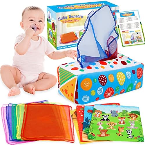 Aiduy Montessori Toys for Babies 6-12 Months - Infant Newborn Toddlers Sensory Toys Baby Magic Tissue Box for 1 Year Old Boys Girls Kids Early Learning Baby Gifts