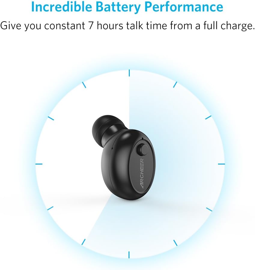 Mini Bluetooth Earbud, ARCHEER V4.1 Smallest Wireless Earbud with 7 Hour Talk Time Invisible in Ear Earphone Car Headset with Mic/Magnetic USB Chargers, Handsfree Call for iPhone Android(1 Pcs)