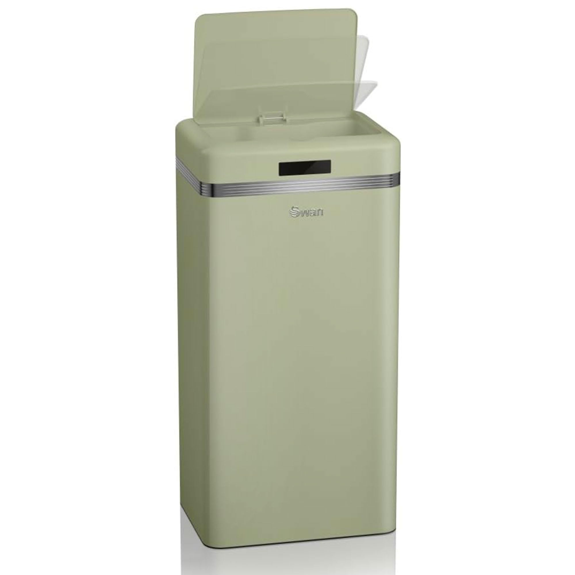 Swan Retro Cubo de Basura Cocina Automático, Sensor de Movimiento, 45 Litros, Metálico, Papelera Inteligente de Reciclaje Gran Capacidad, Diseño Vintage, Verde