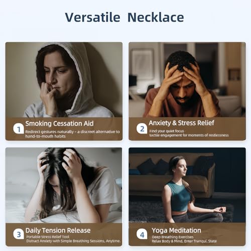 Adjustable Breathing Necklace to Stop Smoking,Anxiety Mindfulness Pendant- Stainless Steel Sensory Fidget Quit Vapingtools Jewelry for Focus & Calm, 3 Chain Lengths (23.6"/25.6"/27.5")4