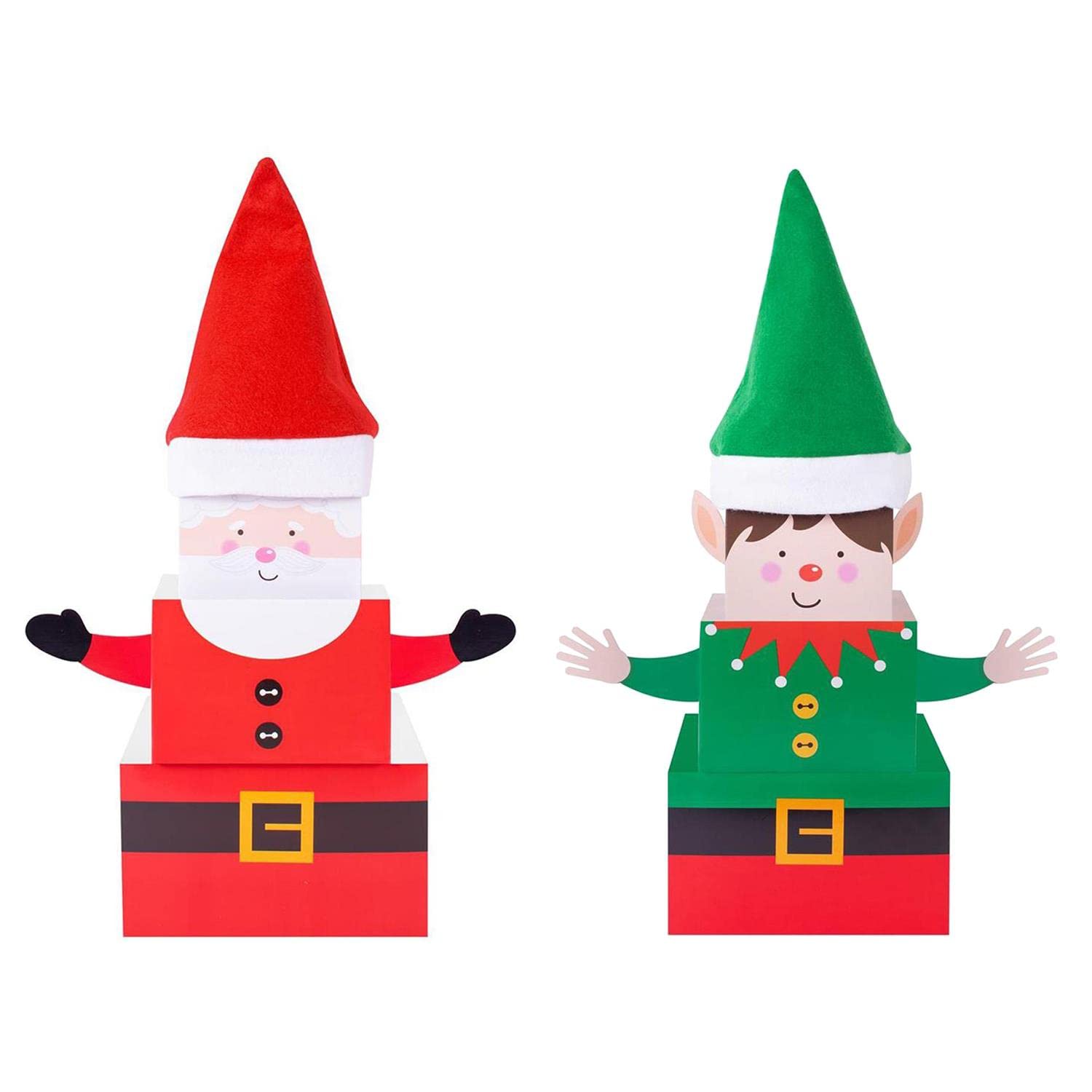 Yöl Elf + Santa Pack Of 6 Santa And Elf Christmas Eve Gift Boxes - With Hat, Festive Xmas Stackable Nesting Presents