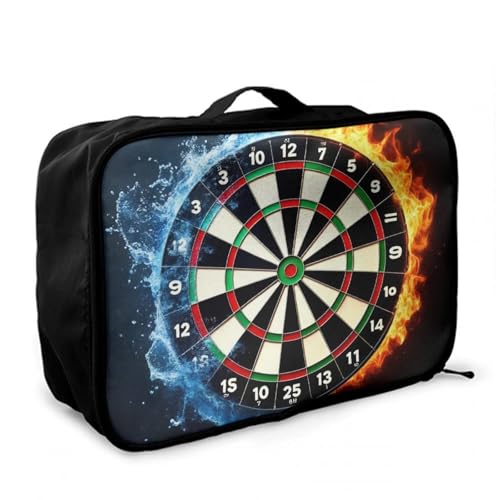 Leather Travel Carry On Tote Weekender Bag, Large Overnight Storage Bag, Lever To Hang Bags For Women Men Ice Water Fire Darts Board Sport