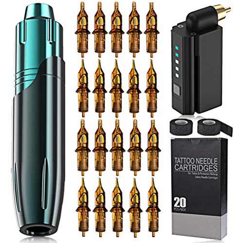 Wireless Tattoo Machine Pen Kit, Soniker Rotary Tattoo Pen Machine Kit with Wireless Power Supply 1500mAH Tattoo Battery 20PCS Mixed Tattoo Needles 2 Tattoo Grip Cohesive Bandage