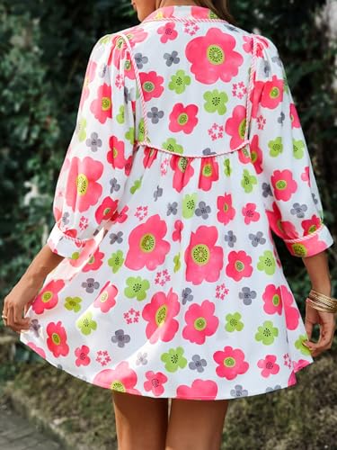 Image of Cicy Bell Womens Floral Mini Dresses 3 /4 Balloon Sleeve V Neck Flowy Babydoll Dress Summer Beach Vacation Boho Outfits
