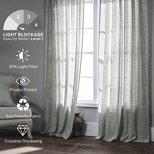 Meetbily Sage Green Curtains 96 Inches Long 2 Panels, Natural Linen Blended Farmhouse Curtains Drapes Living Room, Modern Minimalistic Green Semi Sheer Curtains For Bedroom/Door Way/Nursery #TOP1