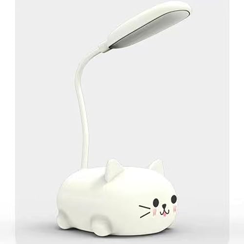 Neioaas Lámpara LED de escritorio para niños, bonita lámpara de gato recargable por USB, luz de mesa LED portátil, cuello de cisne flexible, para el