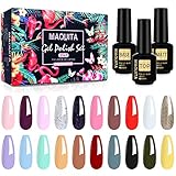 23 Pcs Esmaltes Semipermanentes, MAQUITA Purpurina Arcoíris Colección Pintauñas Semipermanente con Base, Capa Superior Brillante y Mate, Uñas Gel UV LED Juego de Esmalte Uñas gel para Navidad