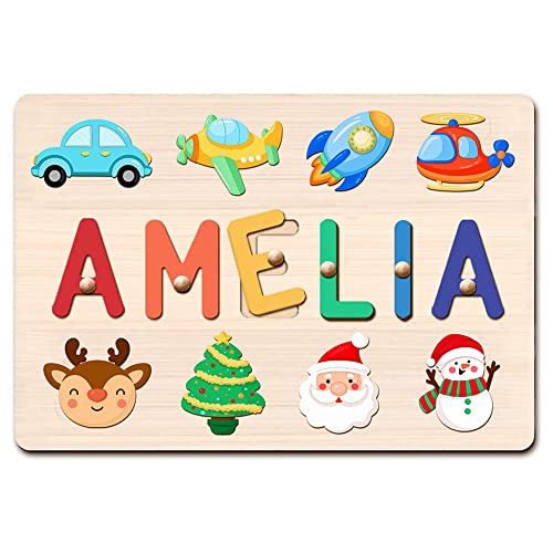 PRSTENLY Nom Puzzle Bois Enfant 1 2 3 Ans, Cadeau Personnalisé Bebe Bébé Fille Fils Les Garçons 3 6 18 Mois Noel Anniversaires avec Nom et Animaux Cover