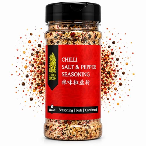 Golden Dragon Chilli Salt & Pepper Seasoning 90g Chinese Style Salt and Pepper Mix with Chilli Garlic Five Spice Blend Seasoning for Chicken Chips Vegetables Stir Fry Air Fryer Cooking
