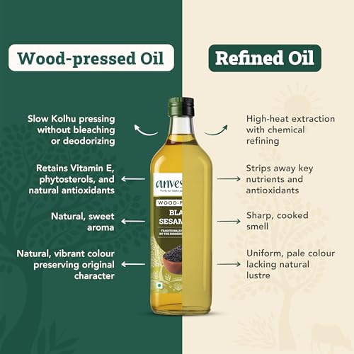 Image of Anveshan Wood Cold Pressed Sesame Oil (Gingelly Oil) - 1Litre | PET Bottle | Kacchi Ghani | 0 trans fat & Chemical free| Goodness of Omega 6 & Authentic Seed Flavour| Helps Lower Cholesterol