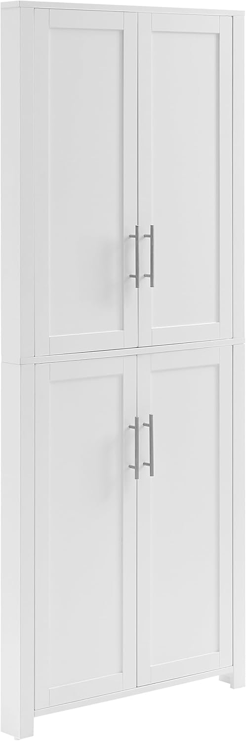 Crosley Savannah White Corner Pantry Cabinet with Adjustable Shelves - Space-Saving Kitchen Storage Organizer