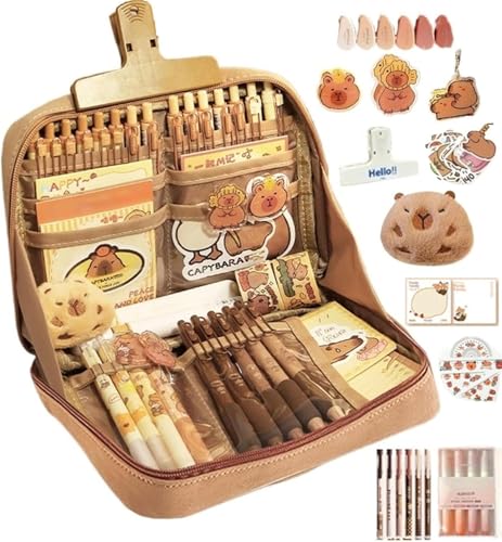 Estojo De Capivara, Lindo Estojo De Capivara Com 12 Compartimentos 90° De Abertura Ampla Bolsa De Peil De Grande Capacidade Estojo De Caneta Multicamadas, Brown