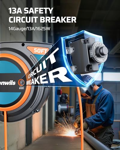 Image of DEWENWILS Extension Cord Reel with Twist-lock Stopper, Power Retractable Cord Reel, Lightweight and Portable, Brighter Triple Tap Outlet, for Home Maintenance, Garages, Workshops, Orange
