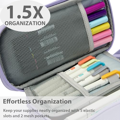 Image of SPACEMATE Pencil Case Pouch Box Bag School Supplies Girls Boys Kids, Cute Preppy Stuff Large Big Capacity Aesthetic Pen Organizer, Back to College Stationary, Purple, Classic Stlye, 1800ml