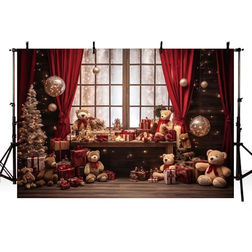 AIBIIN Fondo de fotografía de Navidad de 7 x 5 pies, ventana de invierno, árbol de Navidad, decoración de retrato familiar, telón de fondo para estudio fotográfico