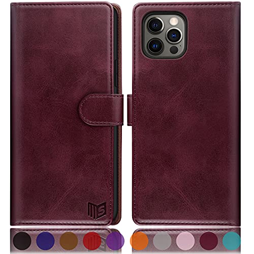 SUANPOT for iPhone 13 Pro Max 6.7 5G with RFID Blocking Wallet case Credit Card Holder,Flip Book PU Leather Phone case Shockproof Cover cellphone Women Men for Apple 13 Promax case Wallet Wine Red