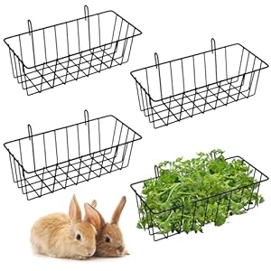 4Pcs Hay Feeder for Rabbits Heavy Duty Metal Rabbit hay Rack Guinea Pig hay Feeder with Hooks Cage for Rabbit, Guinea Pig, Bunny, Chinchilla Small Animal cage Accessories(9×3.93×2.95inches)