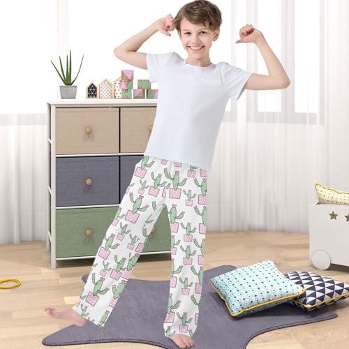 Boy's Lounge Pants Cactus Flower Heart Pink Pot Kids Jogger Pants Elastic Waist Long Bottoms with Pockets 6-14 Years4