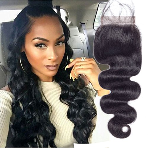 Voguetrend Hair Body Wave Lace Closure Brazilian Virgin Hair Natural Black 100% Human Hair Swiss Lace Closure 4X4 Free Part (10 Inch Free Part Closure)