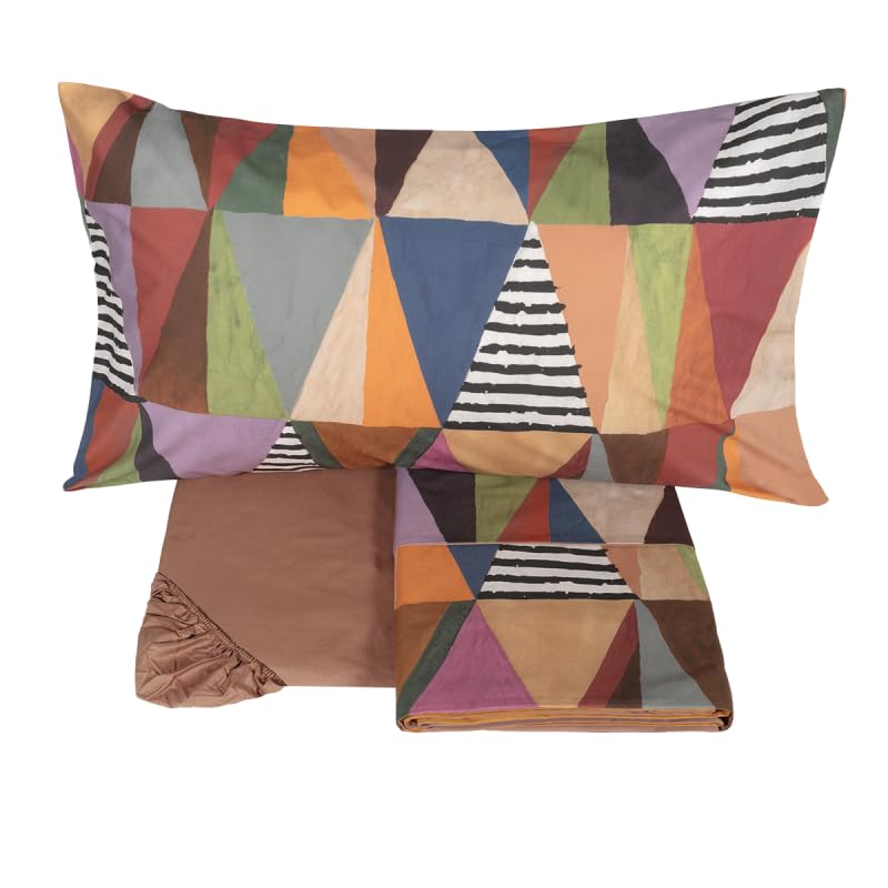 Fazzini Lenzuola copriletto matrimoniale Mexico 6 percalle di cotone - Matrimoniale: lenzuolo sopra cm. 260×295 cm – sotto con angoli cm.180x200x30 tinta unita – 2 federe 52×82 cm