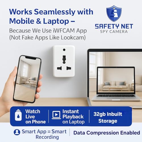 Image of SAFETYNET 1080P Full HD WiFi Security Camera | 24 /7 Continuous Power | iWFCam App Live View | Motion Detection | Loop Recording | Mobile & PC Monitoring (MINI Plug Camera)