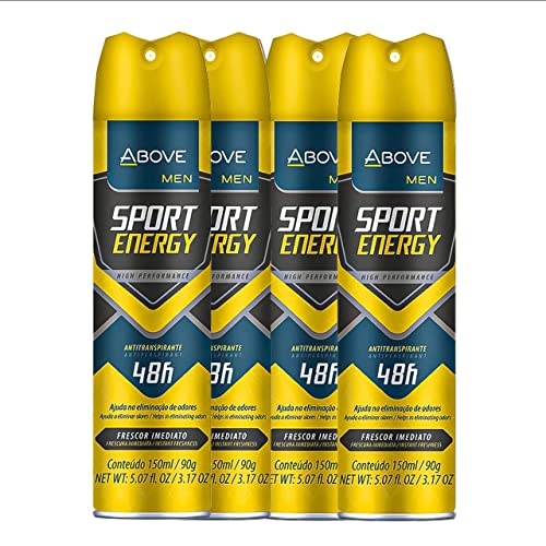 ABOVE Sport Energy - 48 Hours Antiperspirant Deodorant for Men - Woody, Floral Fragrance - Dry Spray Protects Against Sweat and Body Odor - Delivers Instant Freshness - Alcohol Free - 4 pc