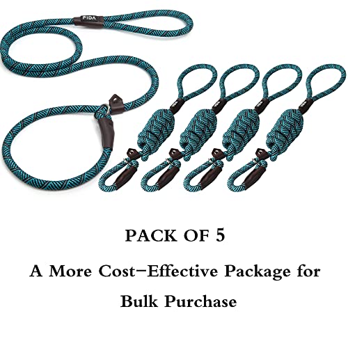Fida Durable Slip Lead Dog Leash Bulk Pack Of 5, Heavy Duty 1/2" X 6 Ft Comfortable Strong Rope Slip Leash For Large, Medium & Small Dogs No Pulling Pet Training Leash With Highly Reflective (Blue) #TOP1