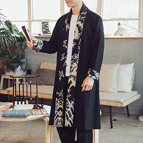 Seidarise Men's Long Kimono Cardigan Robe Japanese Style Flying Crane Seven Sleeves Open Front Coat3