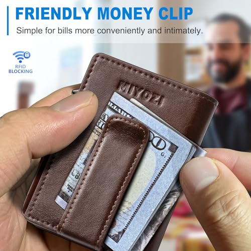 miyozi Men Wallet,with Money Clip Coins Pocket ID Window,Slim Front Pocket RFID Blocking Pop-up Card Holder 3.9"x 2.7", Gift Boxed - Image 6