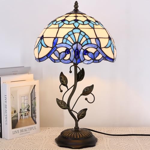 Image of 12 Inch Tiffany Stained Glass Lamp Shade Replacement Only(Blue Baroque) | Stained Glass Style Lampshade with Cap fit for Table lamp Pendant Light Ceiling Fixture