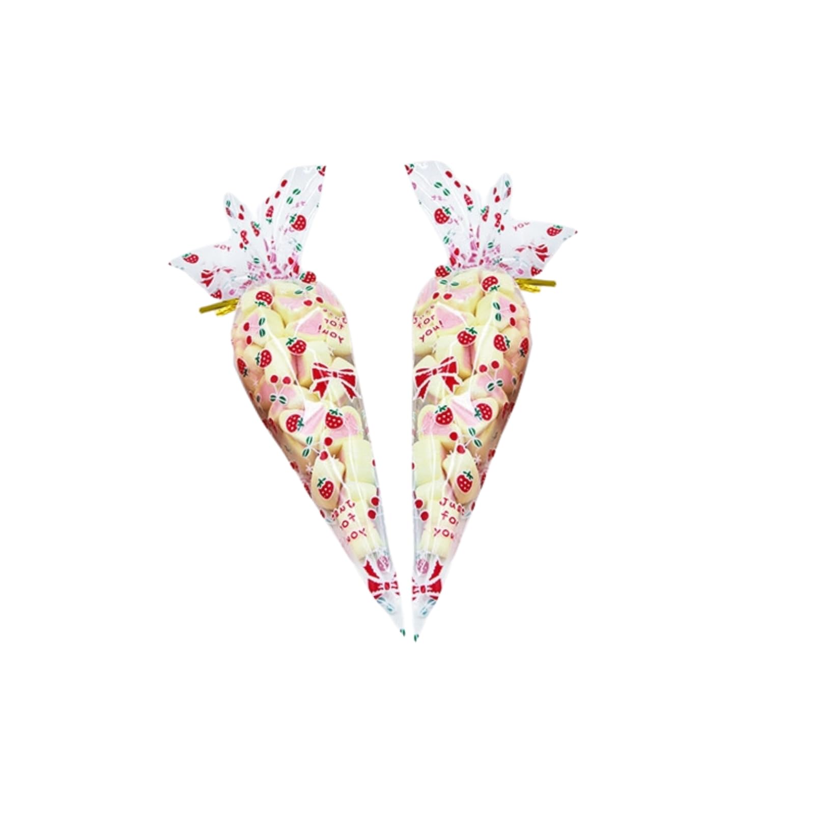 Nikou 50PCS Sweet Cone Bags, Cellophane Sweet Bags Clear Cone Shaped Treat Popcorn Bags Party Gift Bags with Cherry Twist Tie