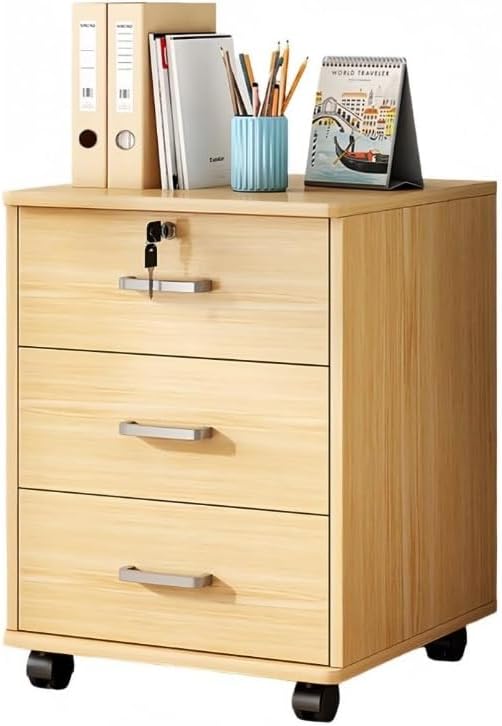 GAKQTガカットデスクワゴン3段ロック付きキャスターオフィスリビング大容量ファイル収納組み立て式省スペースおしゃれ(暖白色) (田