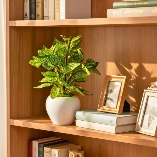 Image of fancymart Artificial Plant Leaves in Apple Pot (30 cm Height) | Small Potted Plant for Office Desk | Home Decor for Living Room | Cafe & Restaurant Table Decoration