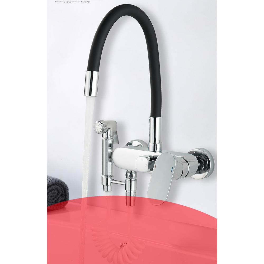 Wand-Küchenarmatur Mit Spritzpistole – Edelstahl, 360° Schwenkbar, Einhebelmischer Für Kalt-/Warmwasser, Einfache Montage