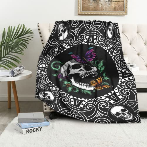 Skull Blankets For Boy Men Fuzzy Soft Flannel Blanket Lightweight Summer Throw Skeleton Blanket Air Conditioning Cooling Sofa Blanket Black Flannel Blankets For Office Travel 50"X 60" #TOP7