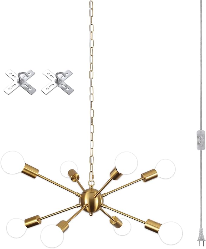 LASENCHOO 8 Lights Plug in Chandelier, Hanging Lights with Plug in Cord