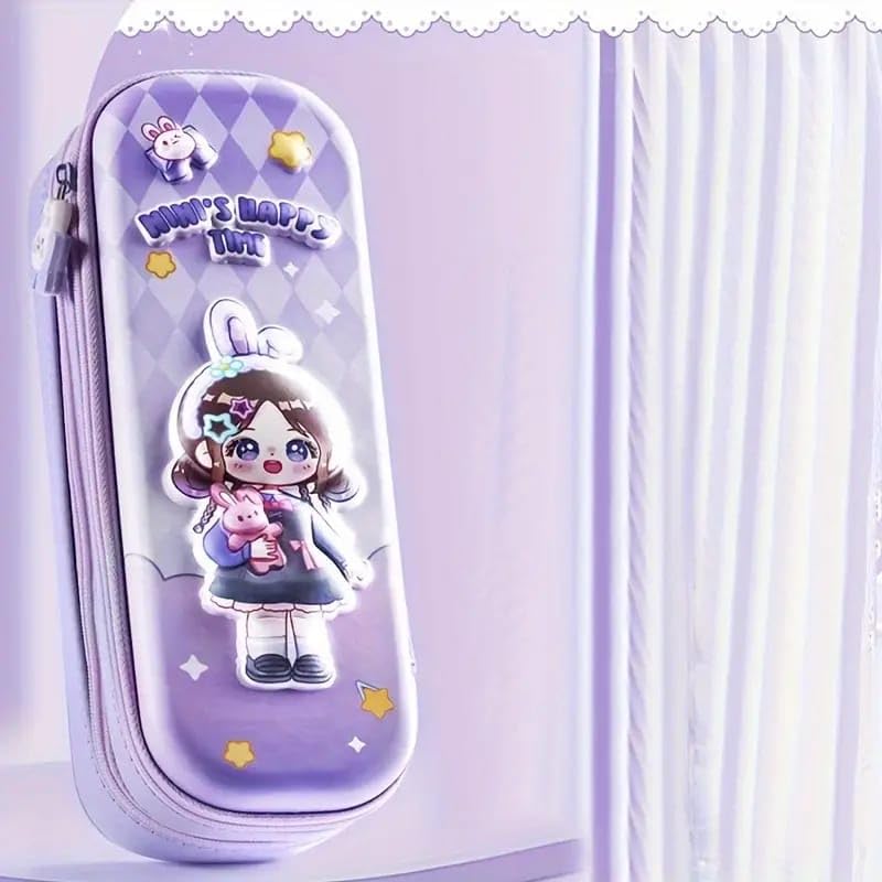 Image of Parshya Pencil Case Double Layer 3D Cute Pencil Pouch Aesthetic Pencil Case for Girls Large Capacity Pen Pencil Pouch Multifunctional Stationery Organizer for School(Happy Time Mini Purple)
