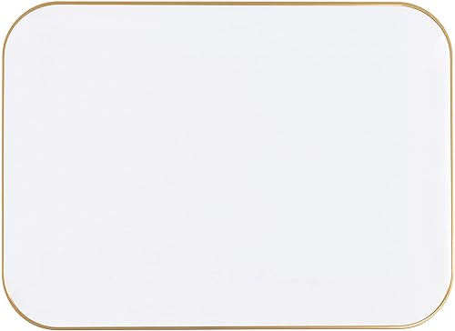 Plasticpro Bandejas de plástico para servir Platos rectangulares blancos con borde dorado de 8 x 11 pulgadas platos desechables para fiestas