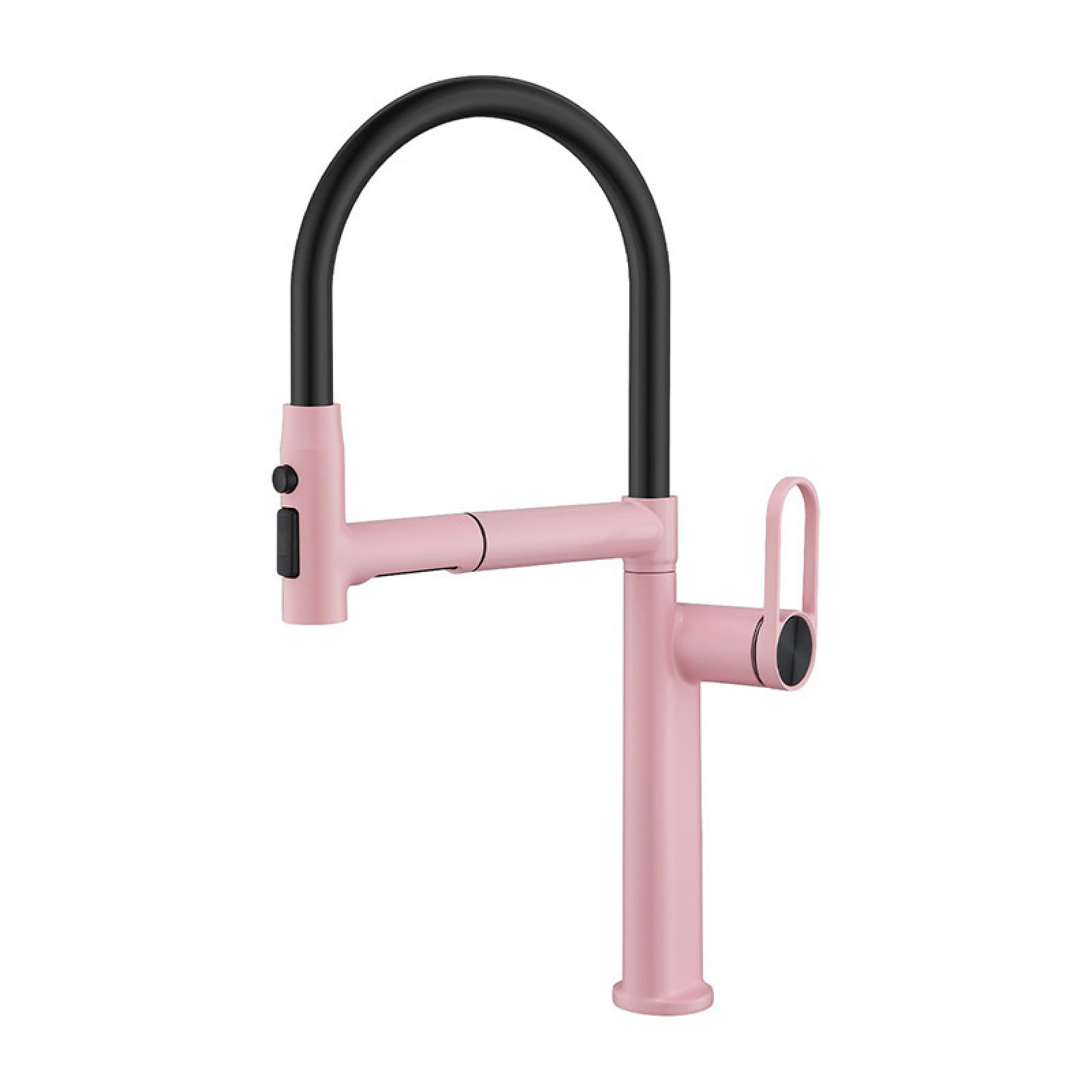 Fanjubei Pink Copper Kitchen Multifunctional Pull-Out Hot And Cold Rotating Faucet, Color