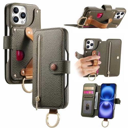 Coque iPhone 14 Pro Max avec portefeuille cuir vert nuit pour vos sorties