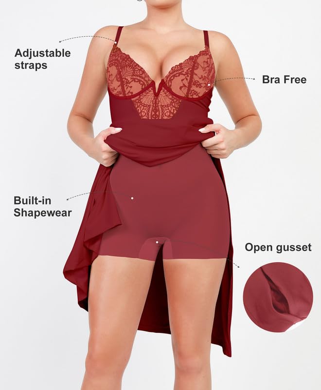 Image of Popilush Maxi Dresses for Women Deep V Neck Shapewear Lace Satin high Slit Bodycon Cocktail Dress Party Going Out