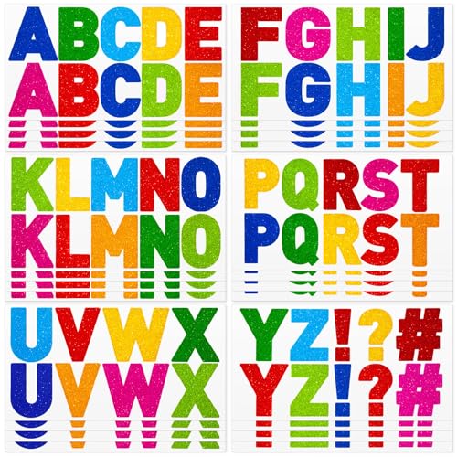 Image of Harloon 232 Pcs Large Glitter Letter Stickers 24 Sheets Classroom Bulletin Boards Decorations Big Font Alphabet Letter Self Adhesive Letters Stickers Back to School Decor DIY Craft(Colorful,2.5'')