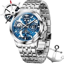 OLEVS Men Automatic Watch Diamond Skeleton Mechanical Original Luxury Self Winding Moon Phase Calendar Waterproof Wrist Watch for Men