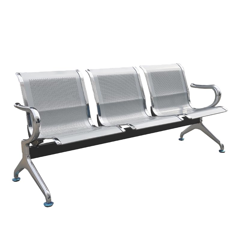 Smart Garden Three Seater Metal Waiting Area Chair, Solid Chair for Airport | Hospital | Clinic | Reception | School | University | College | Garden | Public Places (Mild Steel, Iron, Silver) (1)