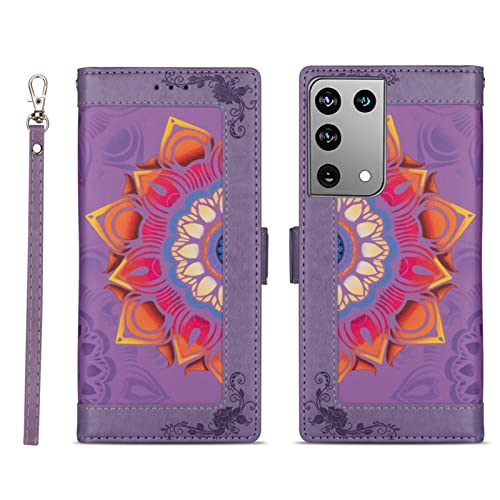 LTLCBBL Funda para Samsung Galaxy s22/s22 plus/s22 Ultra,Bohemia Carcasa Libro de Cuero PU con Tapas Ranura para Tarjetas Pulsera Billetera Cover Protectora,Púrpura,s22 6.1'' Cover