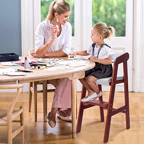 Wooden High Chair For Toddlers, Adjustable Dining Feeding Chair With Removable Cushion For Child, High Chair Grows With Your Kid With Steps For Kids Dining, Studying, Step Tool(Nut-Brown) #TOP5