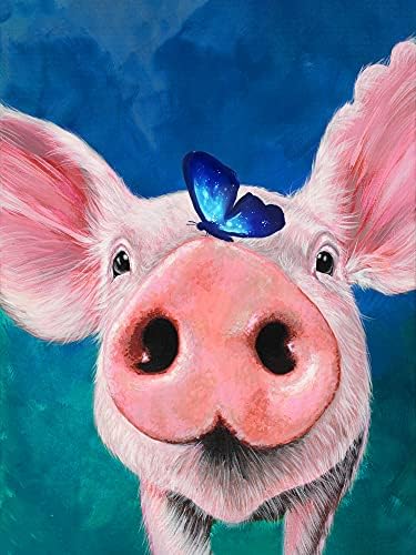DIY 5D Diamond Painting Kits Pig Butterfly Pink, Diamntrum Crystal Rhinestone Embroidery Pictures Arts Paint by Number Kits Diamond Art Kits for Gift Home Wall Decor 12x16 Inch