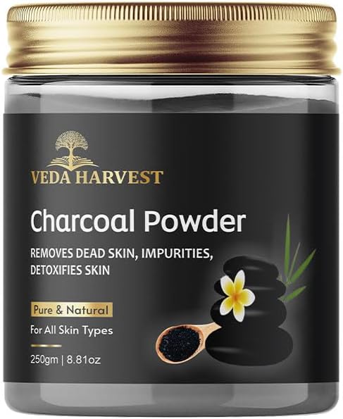 Veda Harvest 100% Natural Activated Charcoal Powder 250gm| Perfect for Skin Detox, Clearing Impurities, Teeth Whitening and Dead Skin Removal for All Skin Types