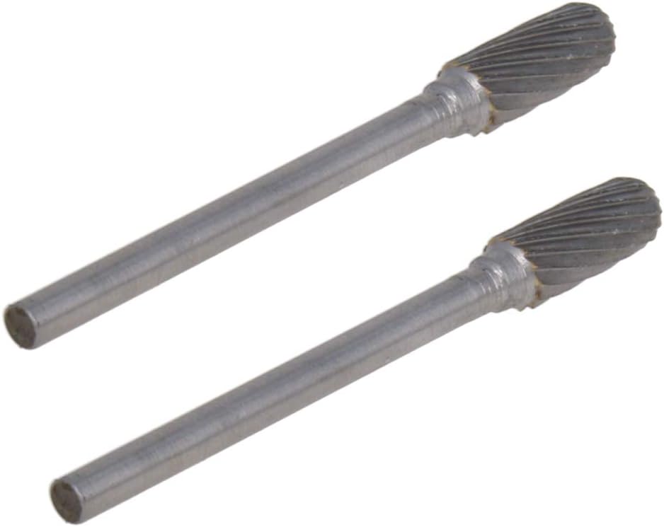 Auniwaig Tungsten Carbide Rotary Burr 3mm / 1/8" Shank, 5mm Head Size Single Cut Cylindrical Carving Burr Bits, for Woodworking, Drilling, Metal Carving, Engraving, Polishing 2pcs