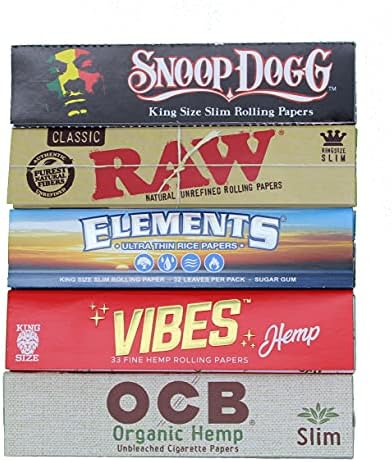 King Size Rolling Paper Combo 5 Packs - Raw, Elements, Vibes, OCB, Snoop Dogg + DSS Scoop Card
